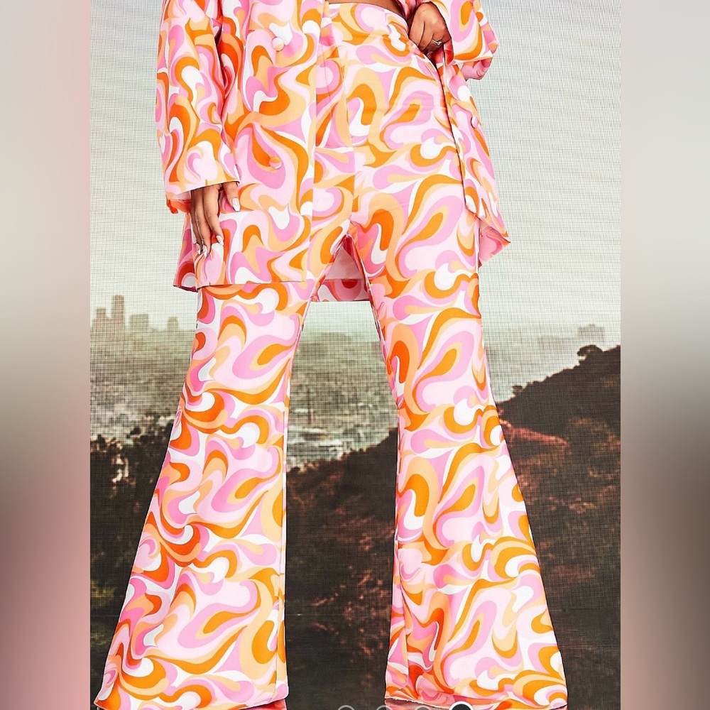 NWOT Asos Pop Art Psychedelic High Waist Flare Bottom Pants Festival Ready! Sz 6